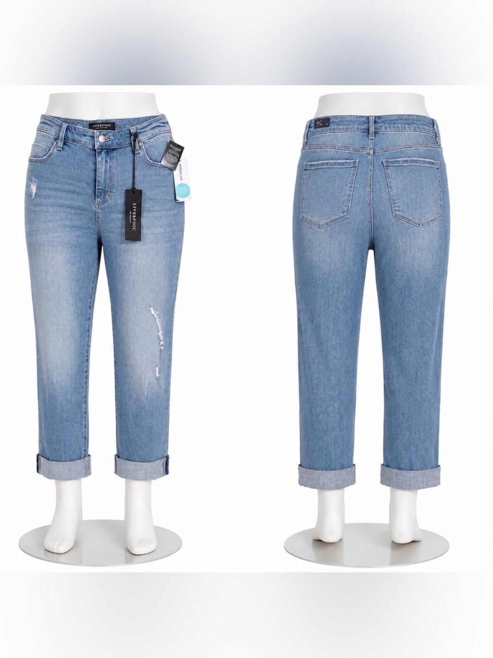 Liverpool Los Angeles Gia Glider Slim Boyfriend Jeans NWT Light Wash Cuffed